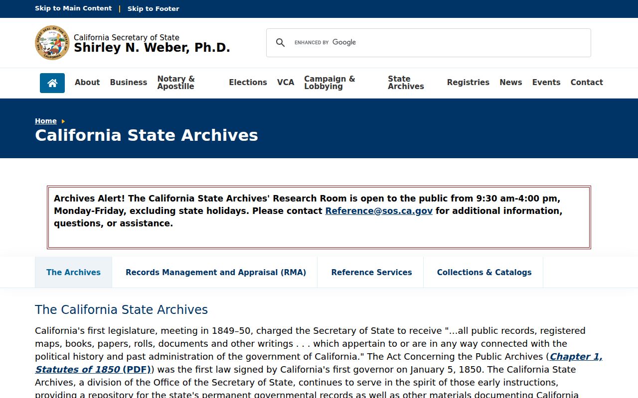 Walnut city directory historical research view of California State Archives access