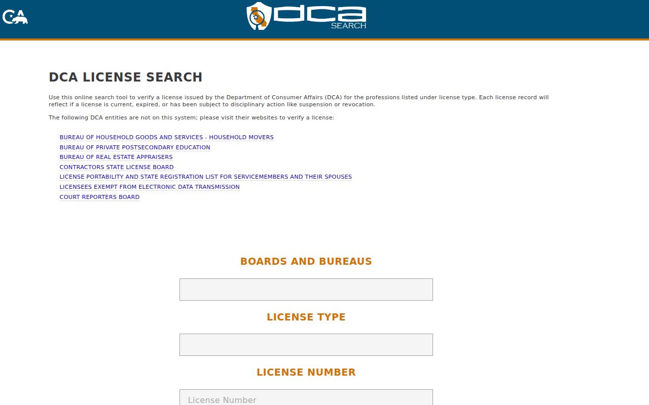 Walnut residents directory view of California professional license search