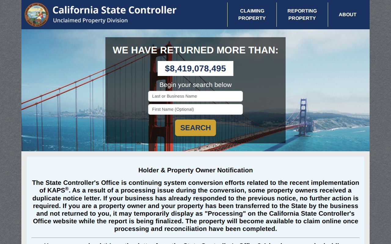 Walnut residents directory view of California unclaimed property search