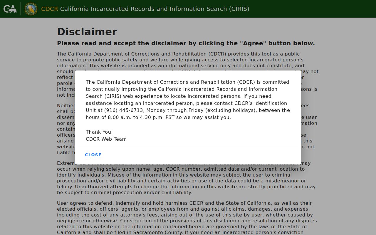 Walnut resident lookup view of California incarcerated records search