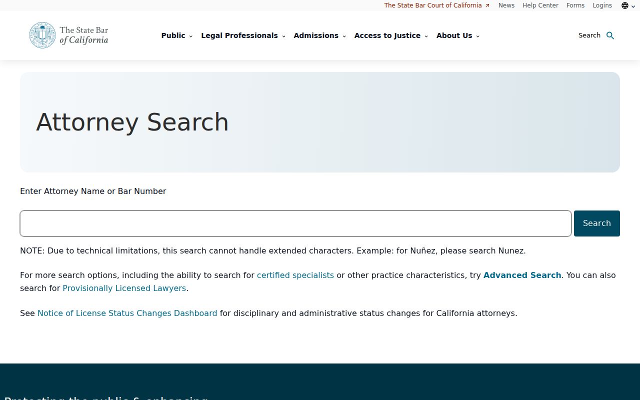Walnut resident lookup view of California attorney license search