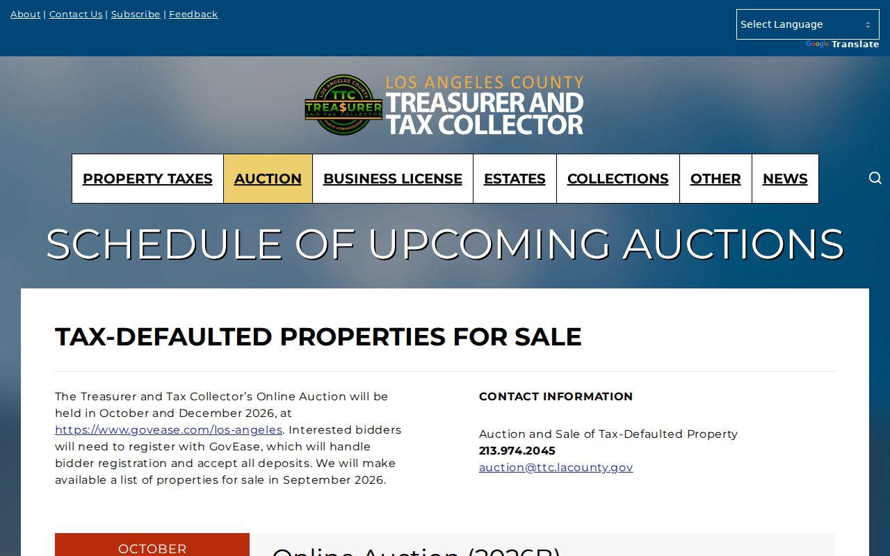 Walnut street directory view of Los Angeles County tax-defaulted property schedule