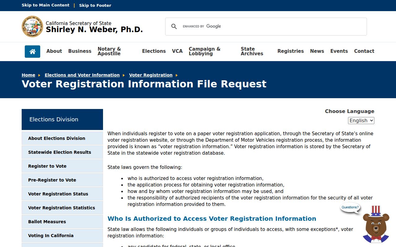 Walnut ZIP code directory view of California voter file request rules